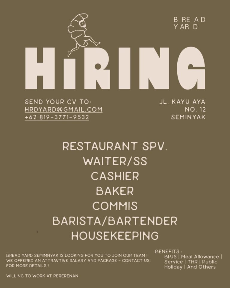 Lowongan Kerja Bread Yard Seminyak & Pererenan