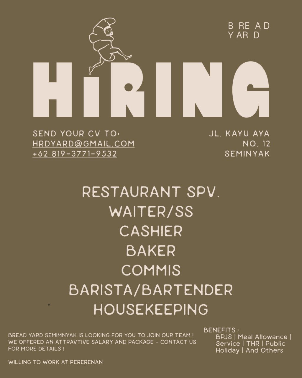 Lowongan Kerja Bread Yard Seminyak & Pererenan