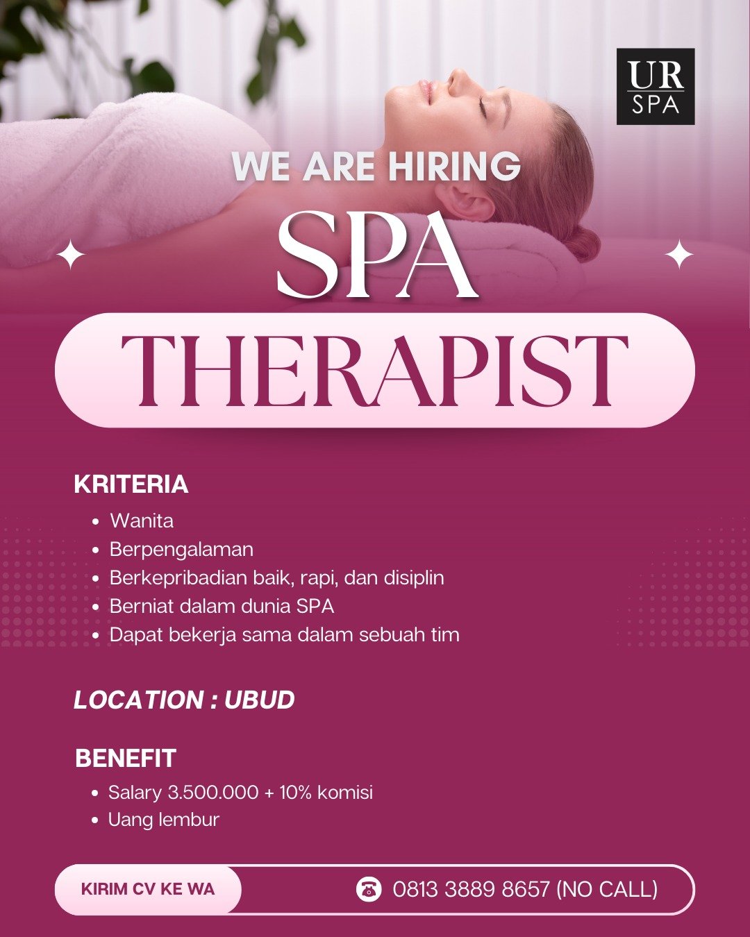 Lowongan Spa Therapist UR SPA Ubud