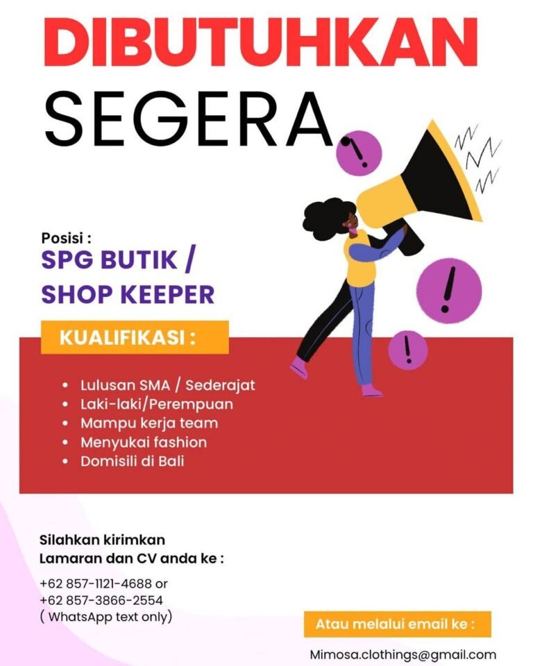 Lowongan Pekerjaan SPG Butik / Shop Keeper di Mimosa Clothings Bali