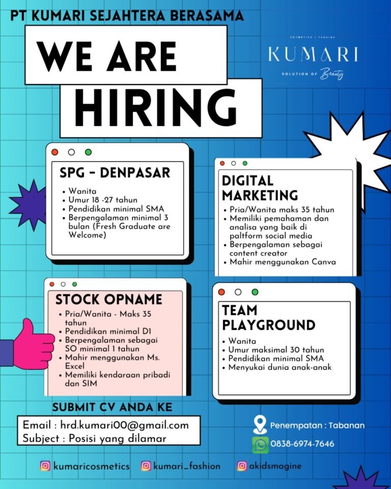 Lowongan Pekerjaan PT Kumari Sejahtera Bersama Bali