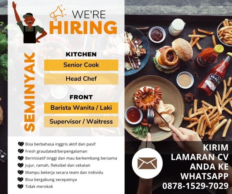 Lowongan Kerja Head Chef, Cook, Barista, & Supervisor Seminyak