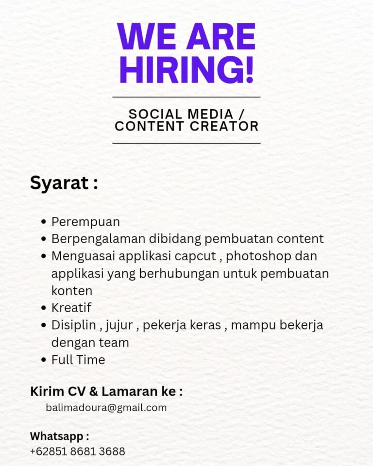 Lowongan Pekerjaan Social Media / Content Creator Bali