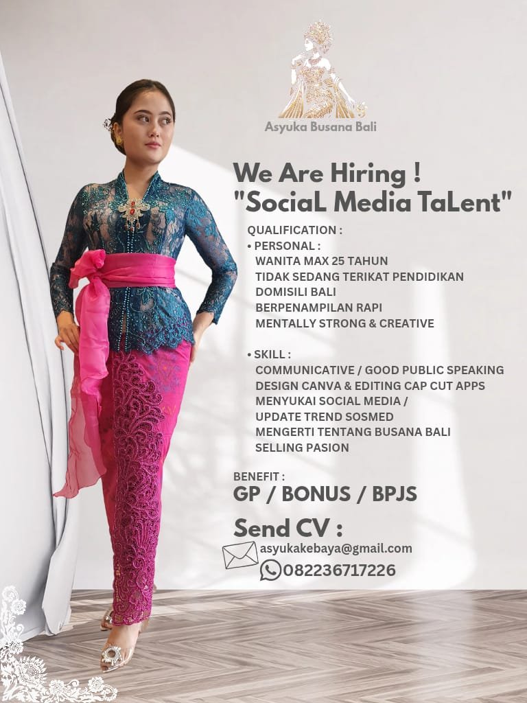 Lowongan Social Media Talent Asyuka Busana Bali