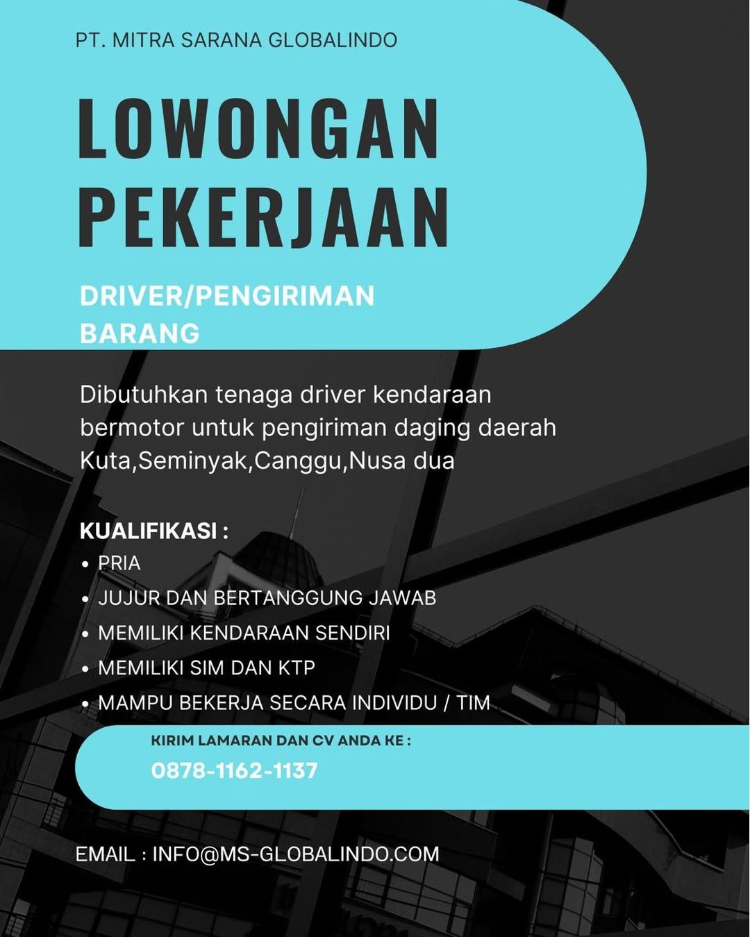 Lowongan Driver PT Mitra Sarana Globalindo (Bali)