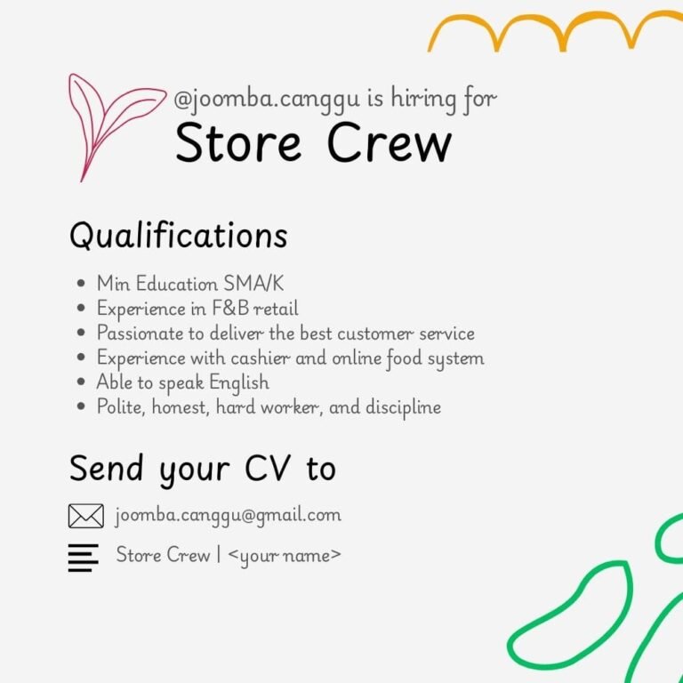 Lowongan Pekerjaan Store Crew di Joomba Canggu
