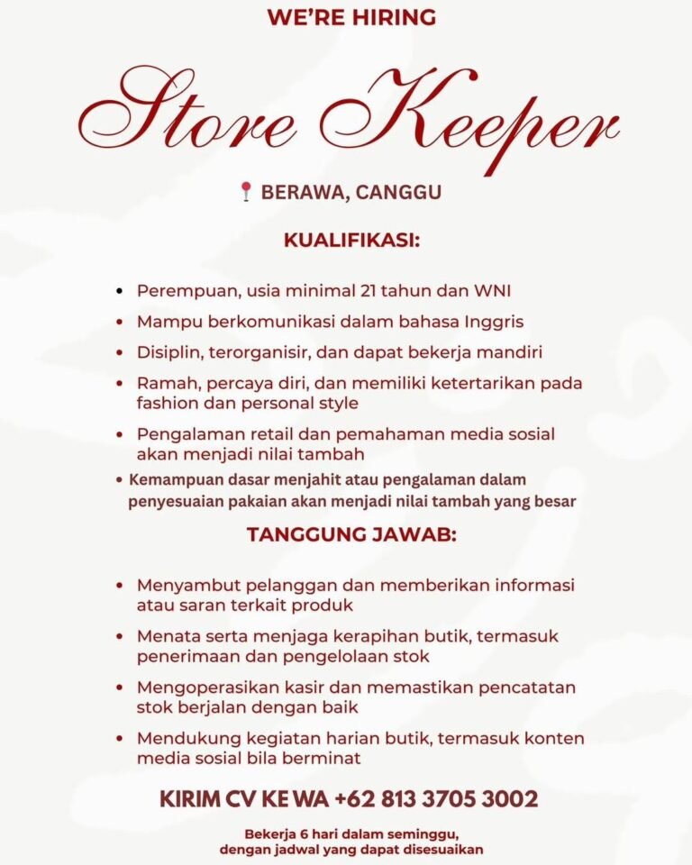 Lowongan Store Keeper Berawa Canggu