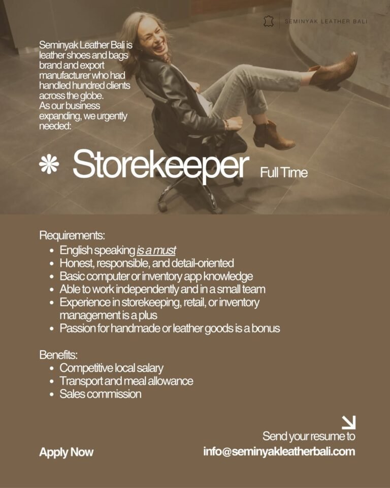 Lowongan Pekerjaan Storekeeper di Seminyak Leather Bali