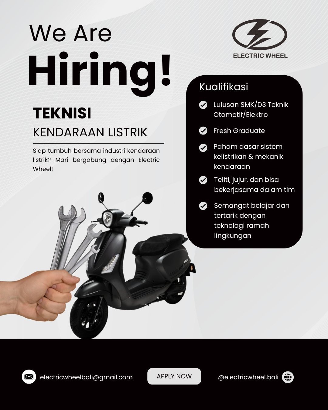 Lowongan Teknisi Kendaraan Listrik Electric Wheel