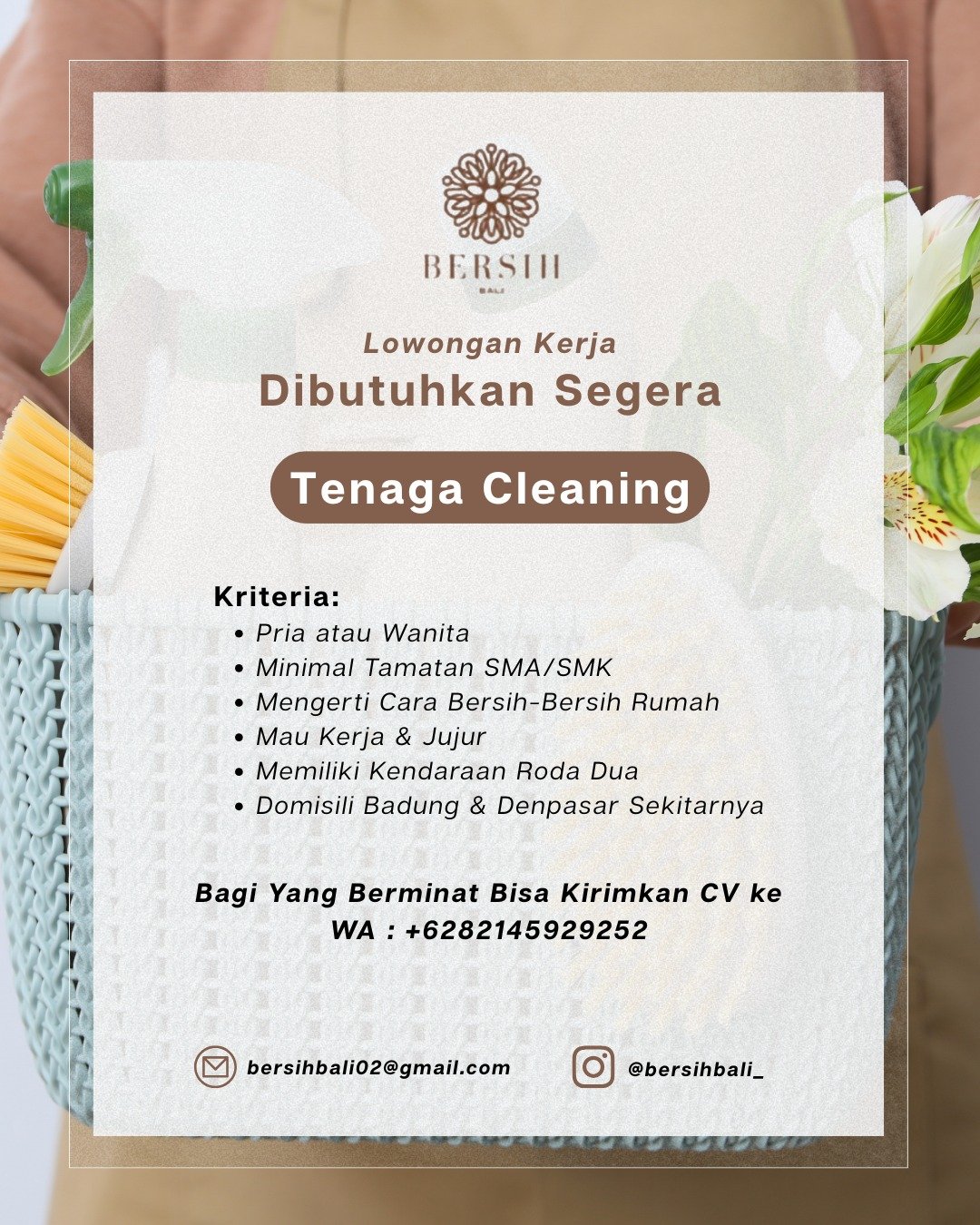 Lowongan Pekerjaan Tenaga Cleaning di Bersih Bali Denpasar