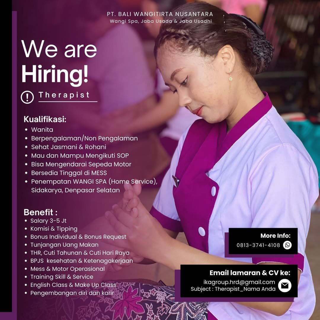 Lowongan Spa Therapist PT Bali Wangitirta