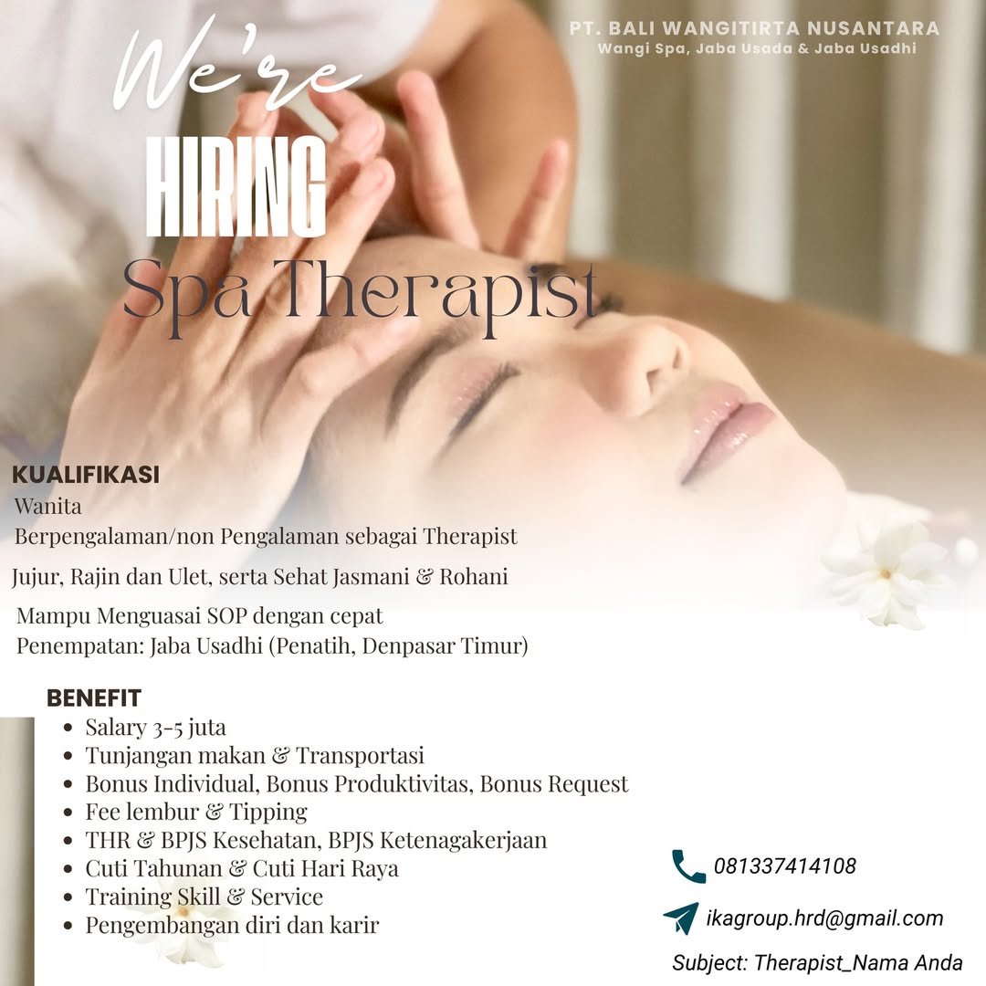 Lowongan Spa Therapist PT Bali Wangitirta
