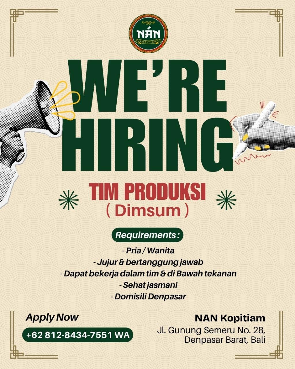 Lowongan Pekerjaan Tim Produksi di NÁ N Kopitiam Denpasar