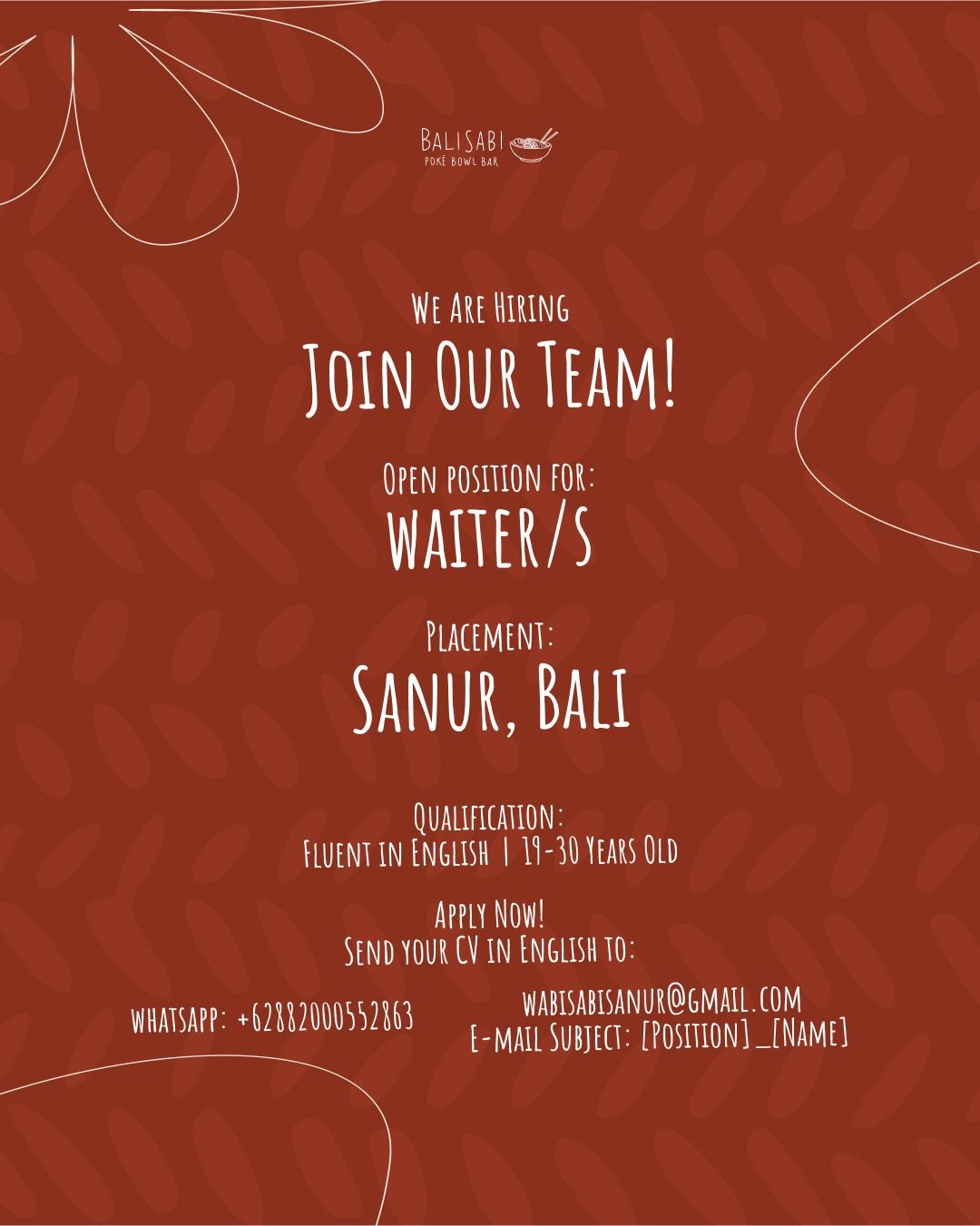 Lowongan Waiter Wabisabi Poke Bowl Bar Sanur