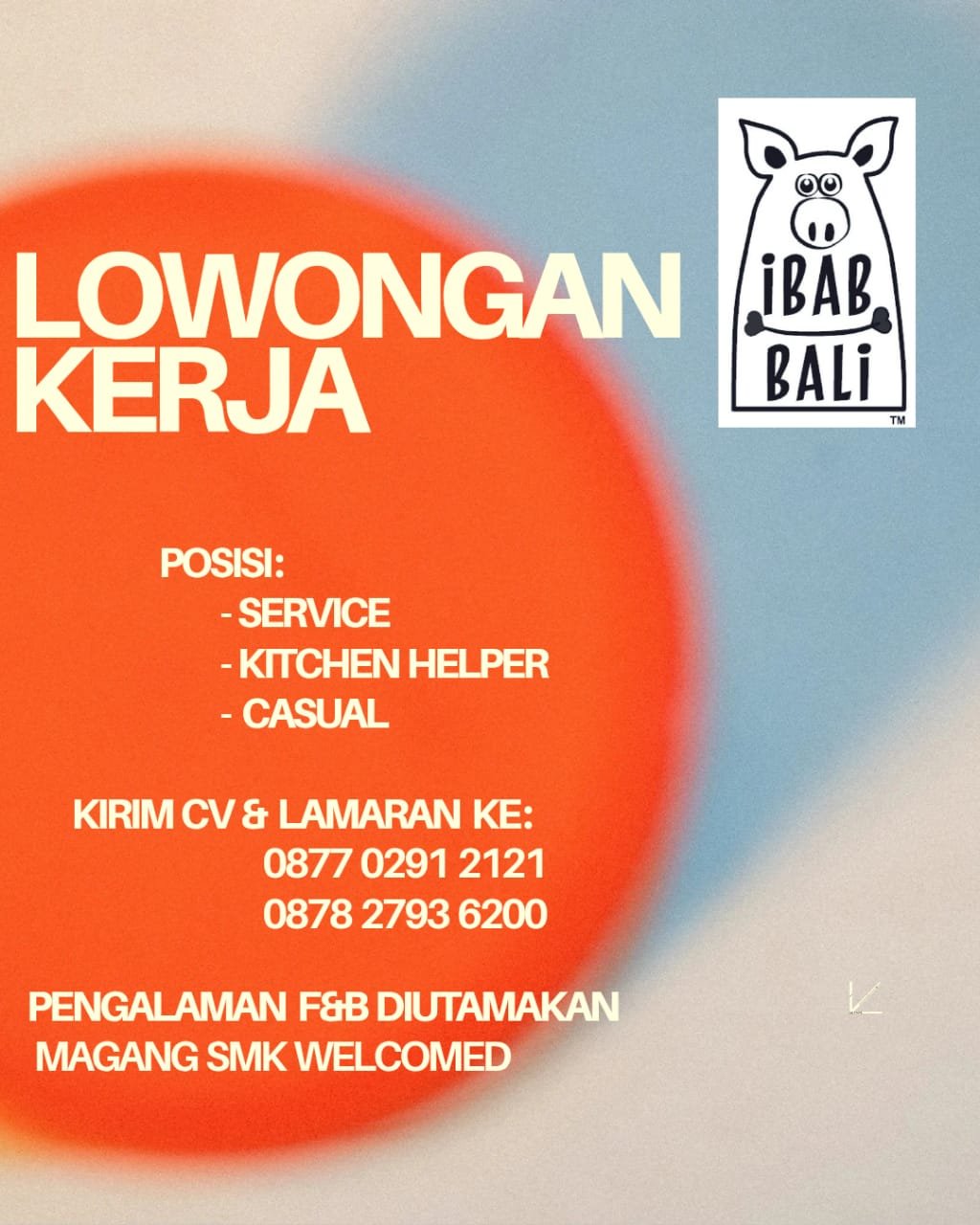 Lowongan Service & Kitchen Helper BAB BALI TM
