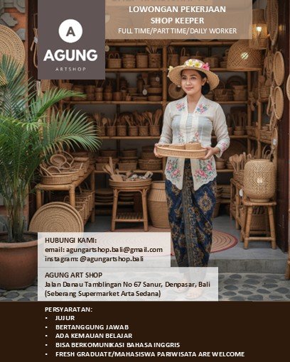 Lowongan Shop Keeper Agung Art Shop Sanur