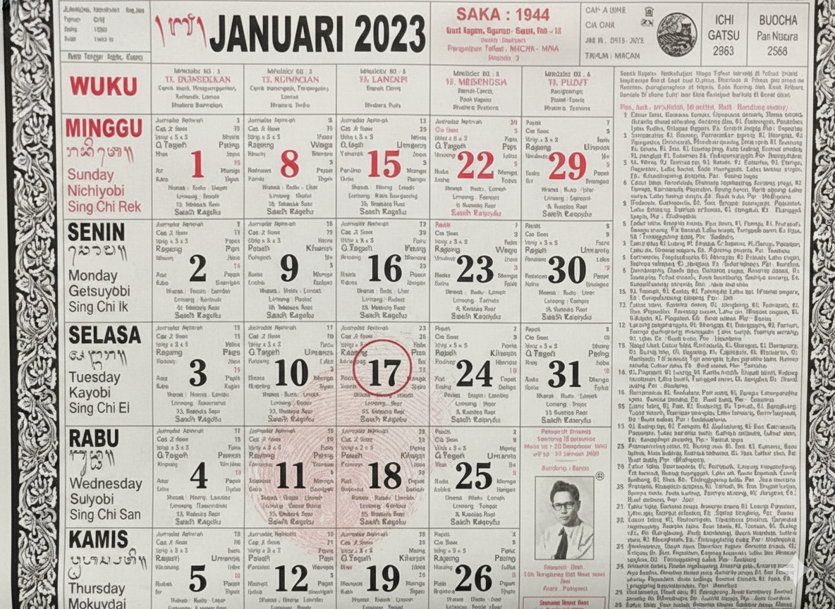 Ilustrasi Kalender Bali yang menunjukkan tanggal Hari Raya Galungan untuk menjelaskan status apakah Galungan libur nasional.