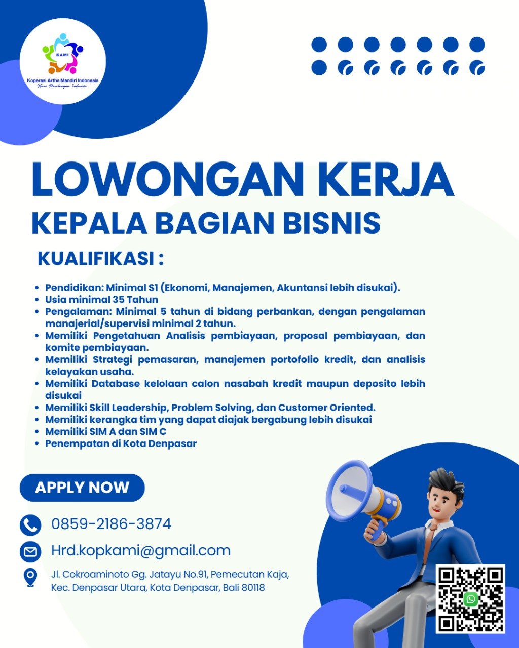 Lowongan Kepala Bisnis & Team Leader Funding - Koperasi Artha Mandiri