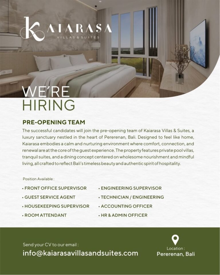 Lowongan Pre-Opening Team Kaiarasa Villas Pererenan