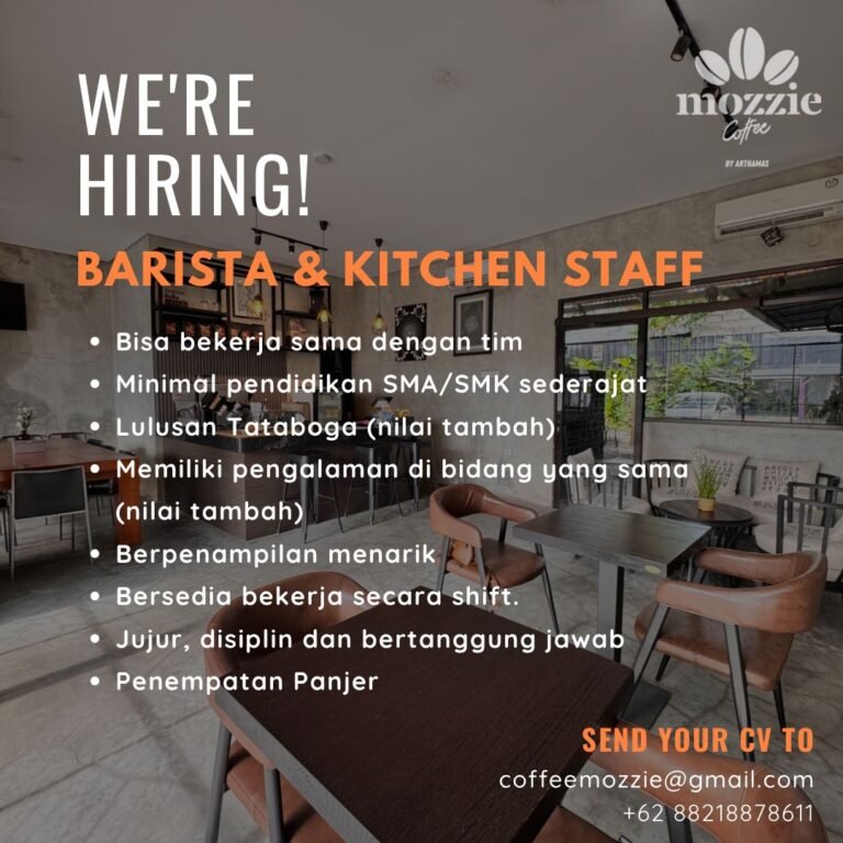 Lowongan Barista & Kitchen Staff Mozzie Coffee Panjer