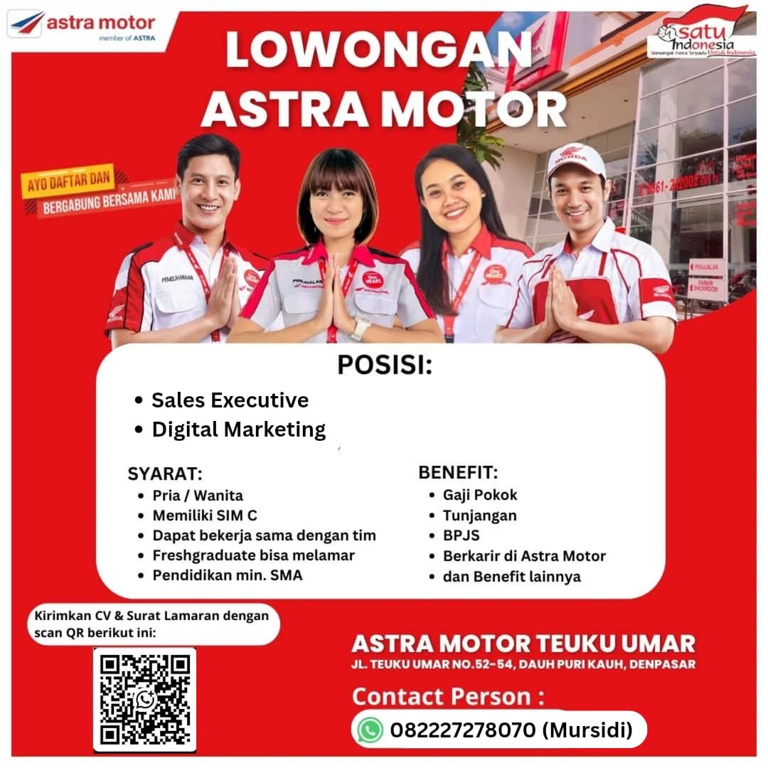 Lowongan Sales Executive & Digital Marketing Astra Motor Teuku Umar