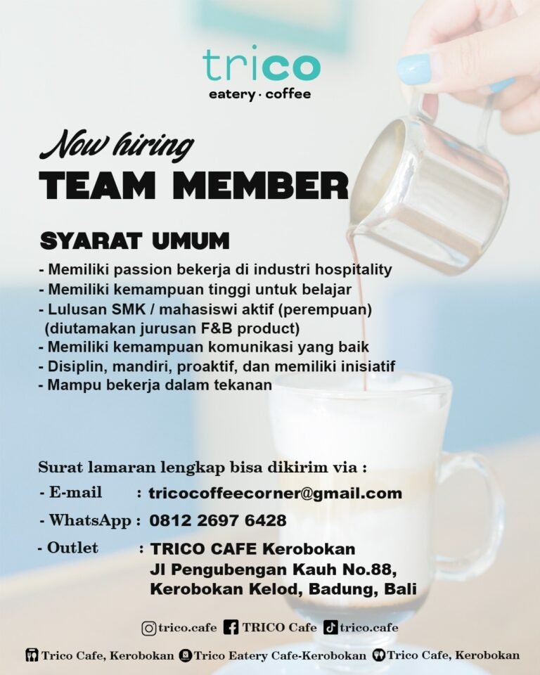 Lowongan Pekerjaan Team Member di TRICO Cafe Kerobokan