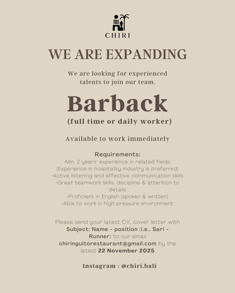 Lowongan Pekerjaan Barback - Chiri Bali