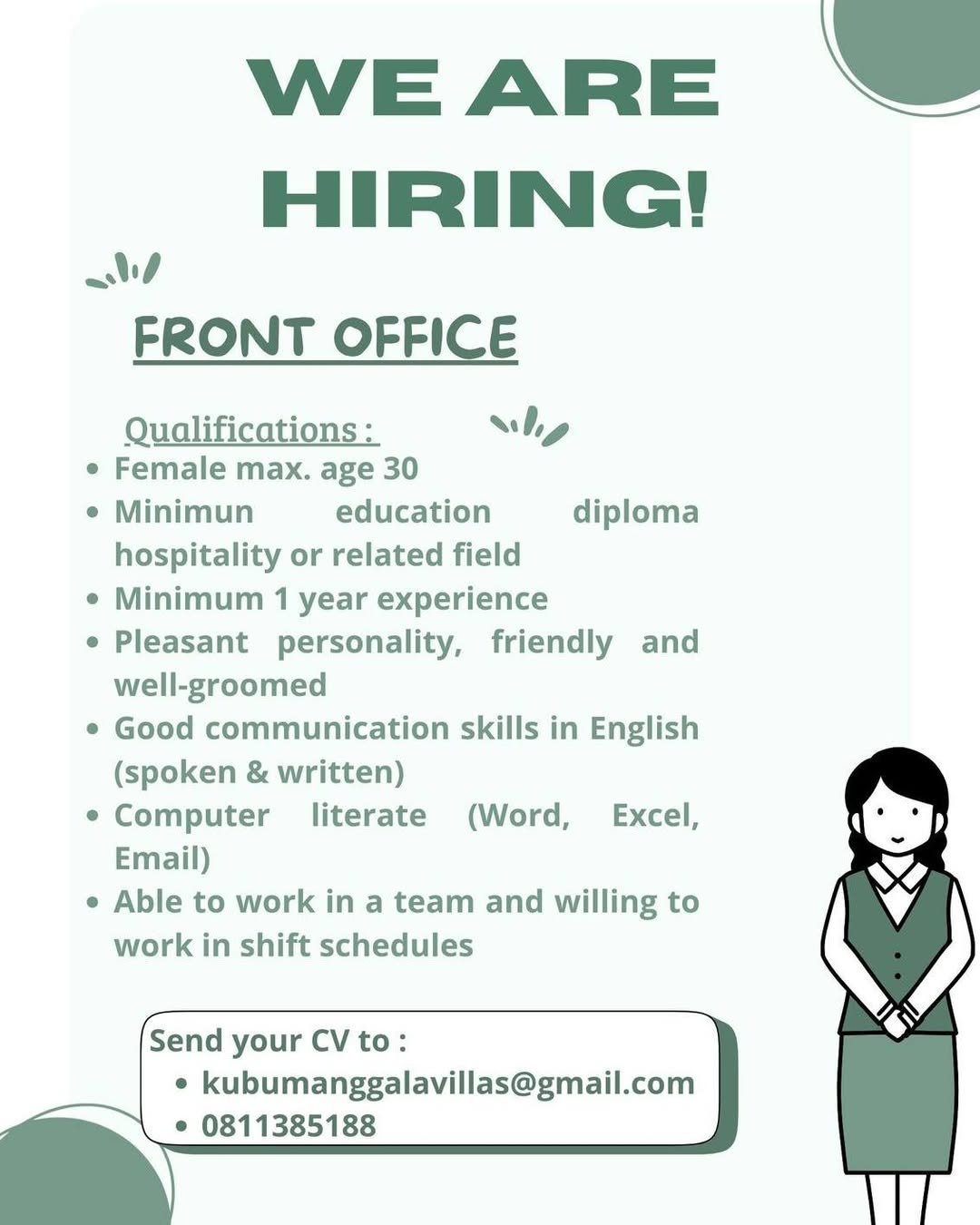 Lowongan Front Office & Housekeeping Kubu Manggala Villas