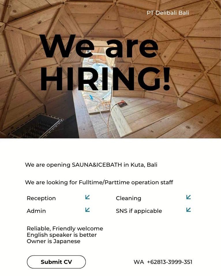 Lowongan Reception, Cleaning, Admin, & SNS PT Delibali Bali
