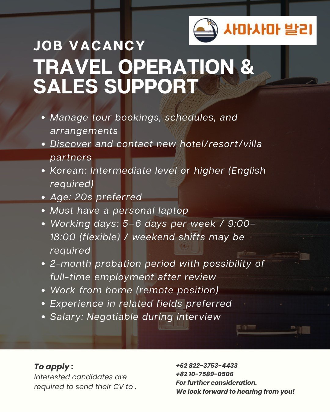 Lowongan Travel Operation & Sales Support SamaSama Bali