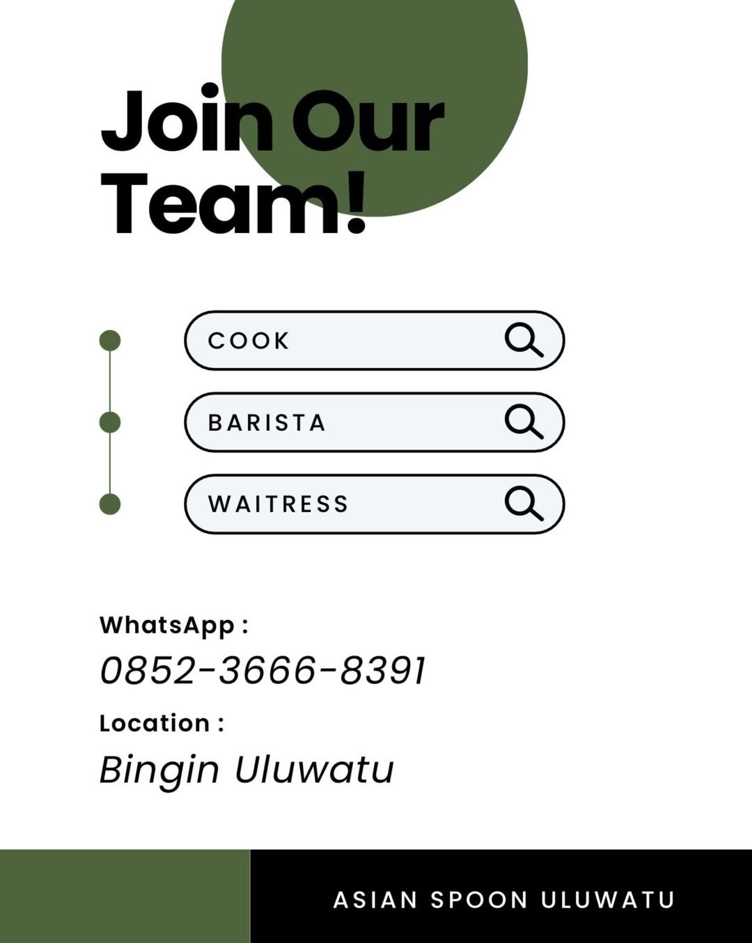Lowongan Pekerjaan Cook, Barista, & Waitress di Asian Spoon Uluwatu