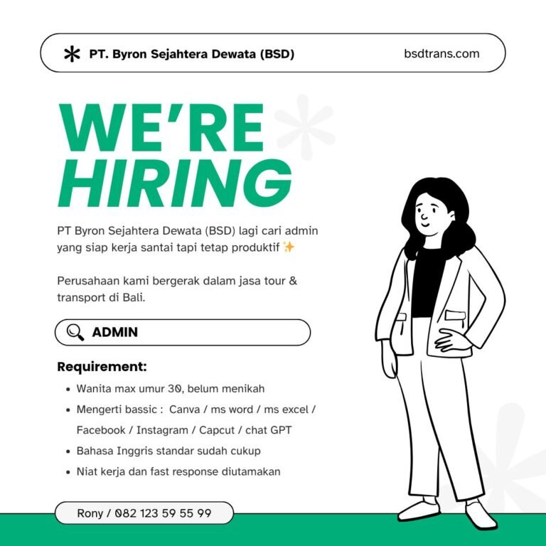 Lowongan Admin PT Byron Sejahtera Dewata (BSD) Bali