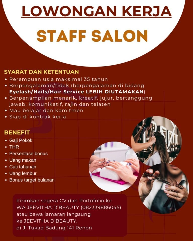 Lowongan Pekerjaan Staff Salon di Jeevitha D'Beauty Denpasar
