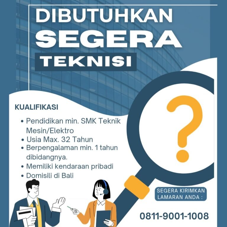 Lowongan Teknisi, Sales, & Helper Bali