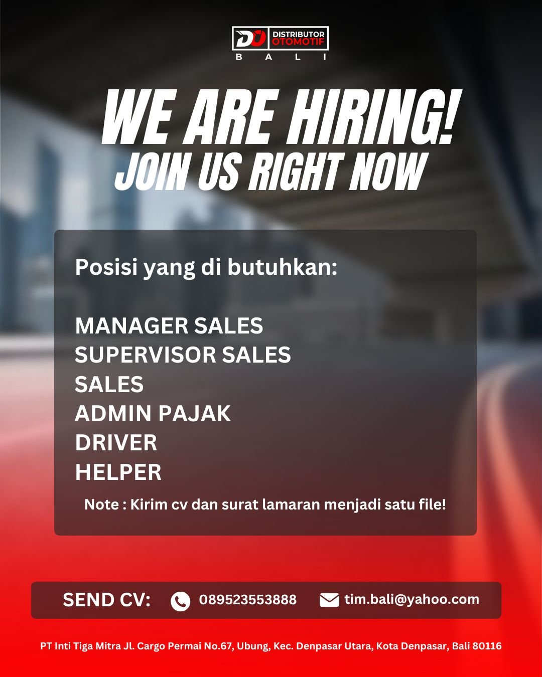 Lowongan Kerja PT Inti Tiga Mitra Denpasar