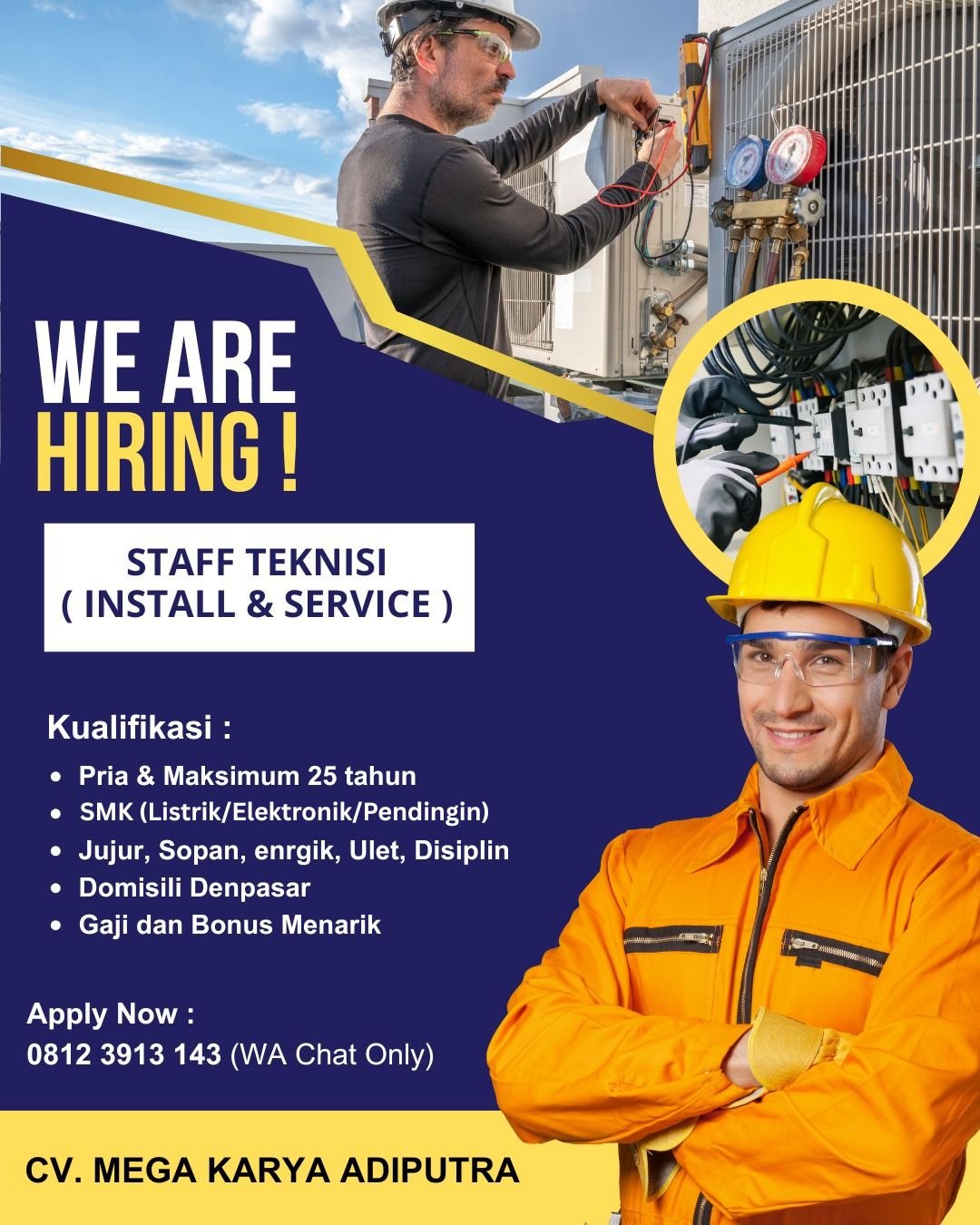 Lowongan Pekerjaan Staff Teknisi di CV. Mega Karya Adiputra Denpasar