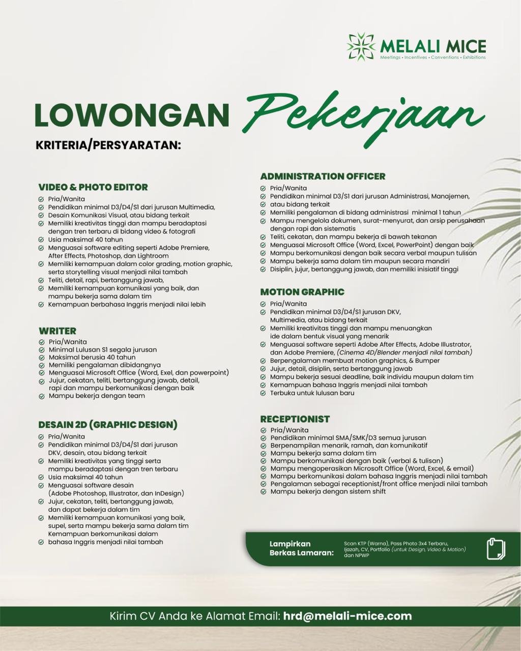 Lowongan Kerja Berbagai Posisi Melali MICE Bali