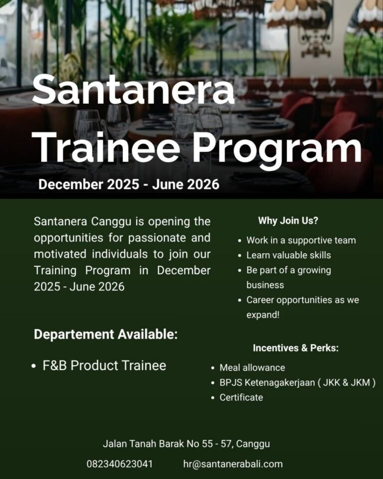 Lowongan Trainee Program Santanera Canggu