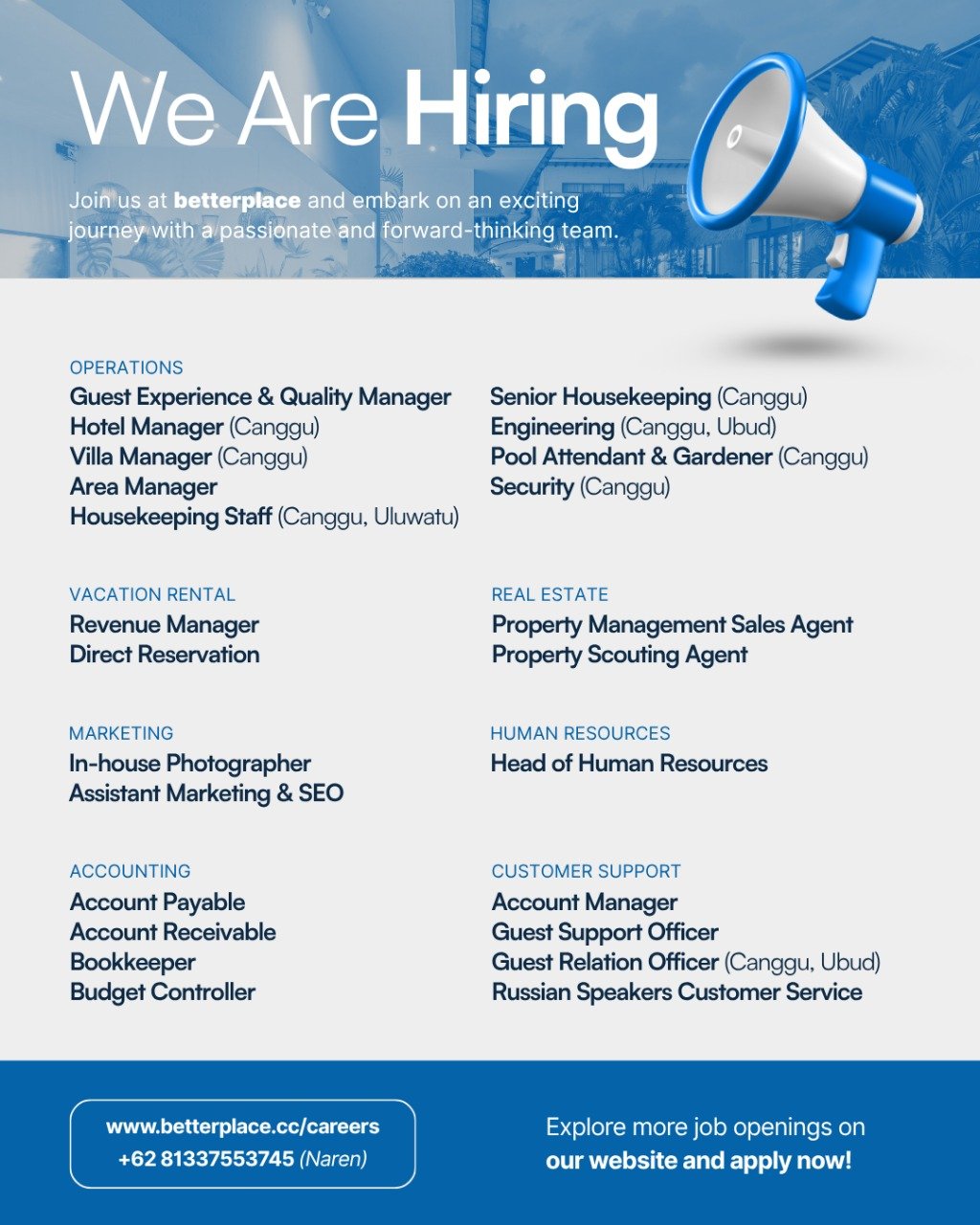 Lowongan Various Positions at betterplace Bali