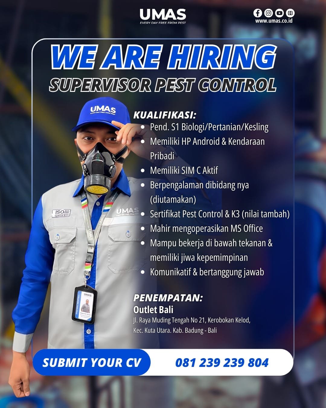 Lowongan Supervisor, CRM, & Teknisi - UMAS Bali