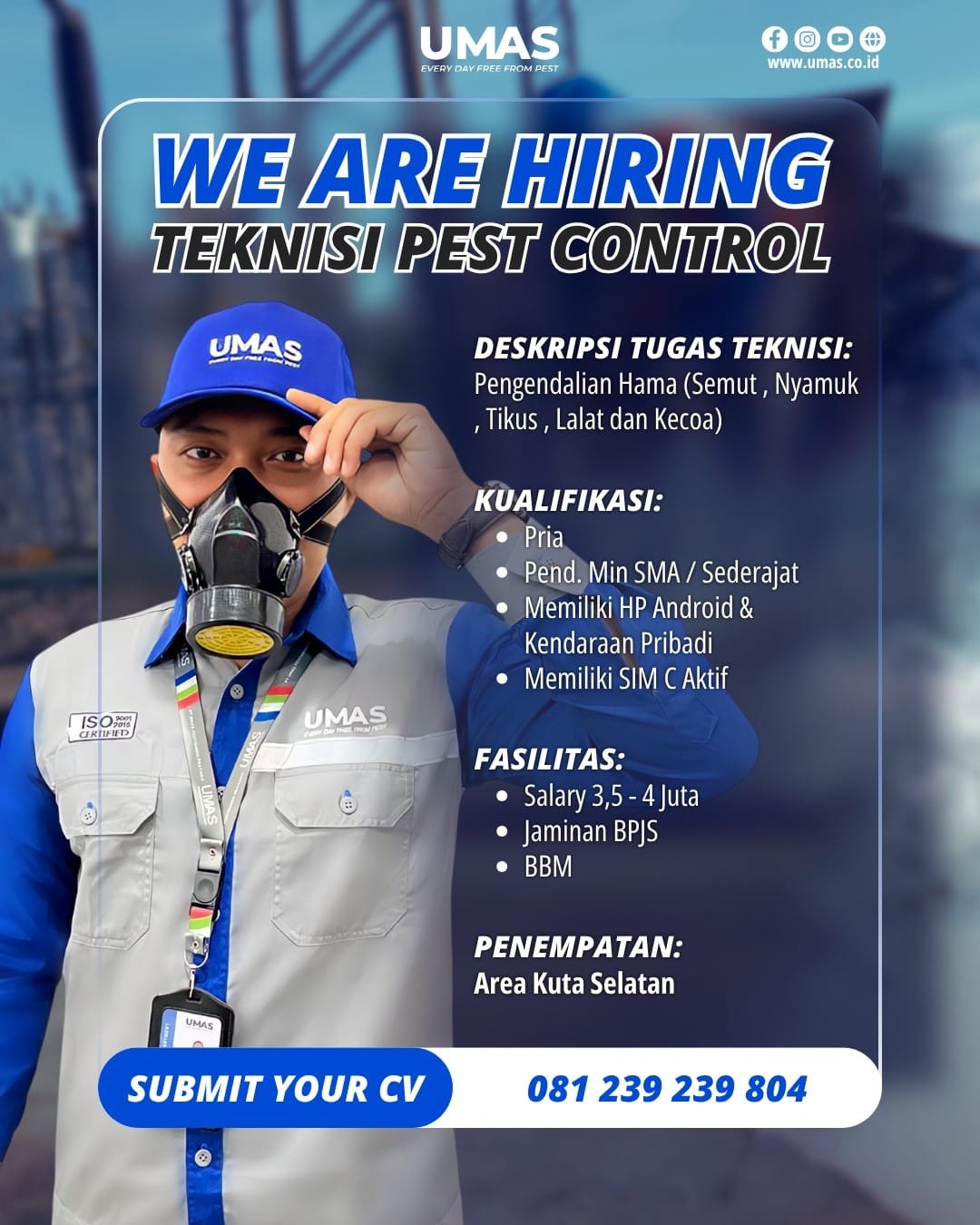 Lowongan Supervisor, CRM, & Teknisi - UMAS Bali