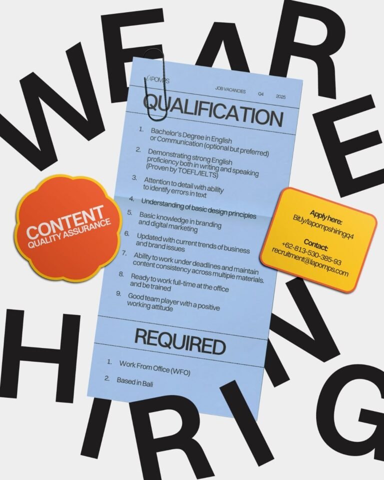 Lowongan CQA & Junior Graphic Designer Lapomps Bali