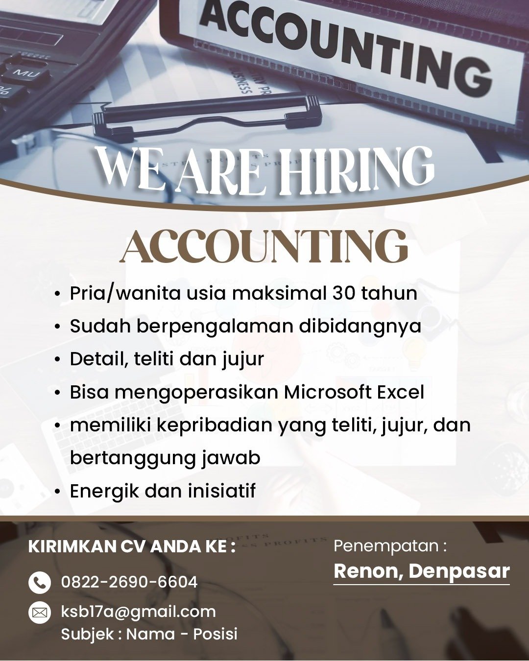 Lowongan Admin, Accounting, & E-Commerce Bali