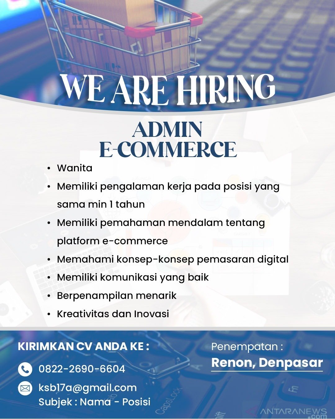 Lowongan Admin, Accounting, & E-Commerce Bali