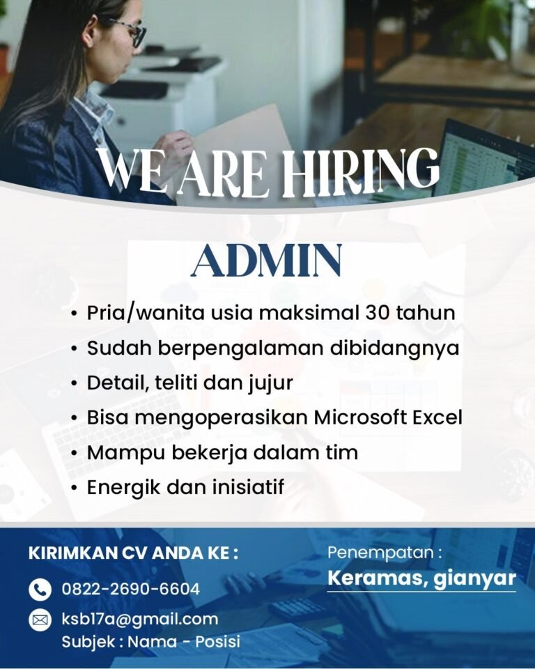 Lowongan Admin, Accounting, & E-Commerce Bali