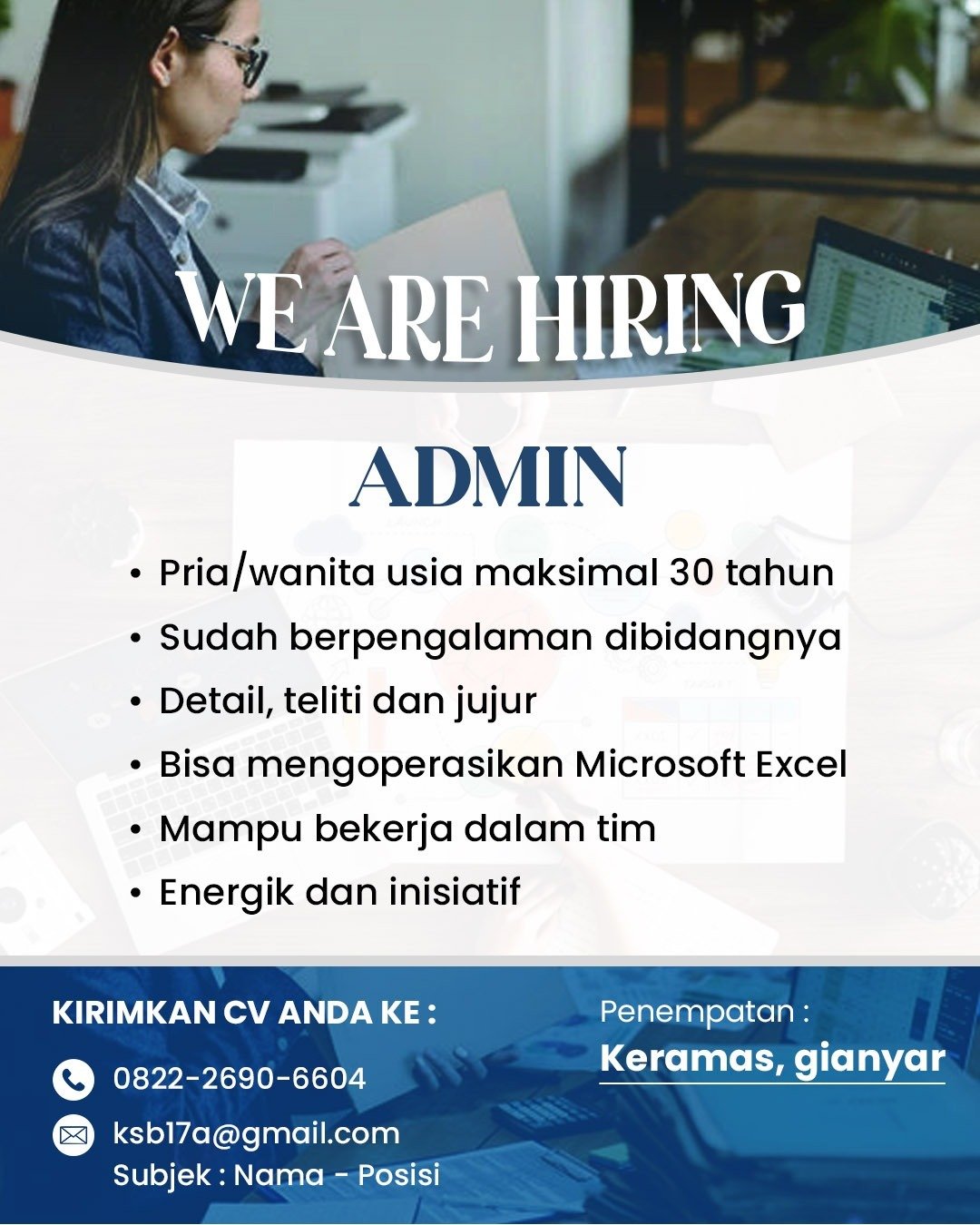 Lowongan Admin, Accounting, & E-Commerce Bali