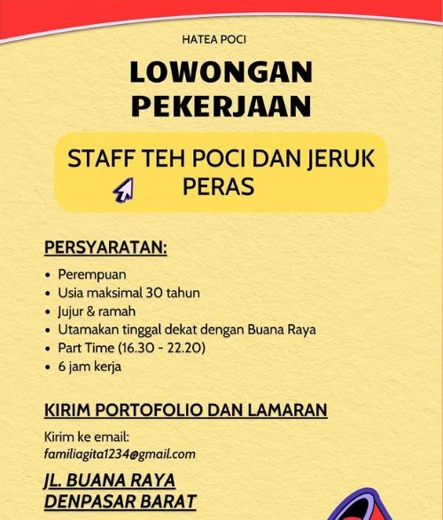 Lowongan Staff Teh Poci HATEA POCI Denpasar