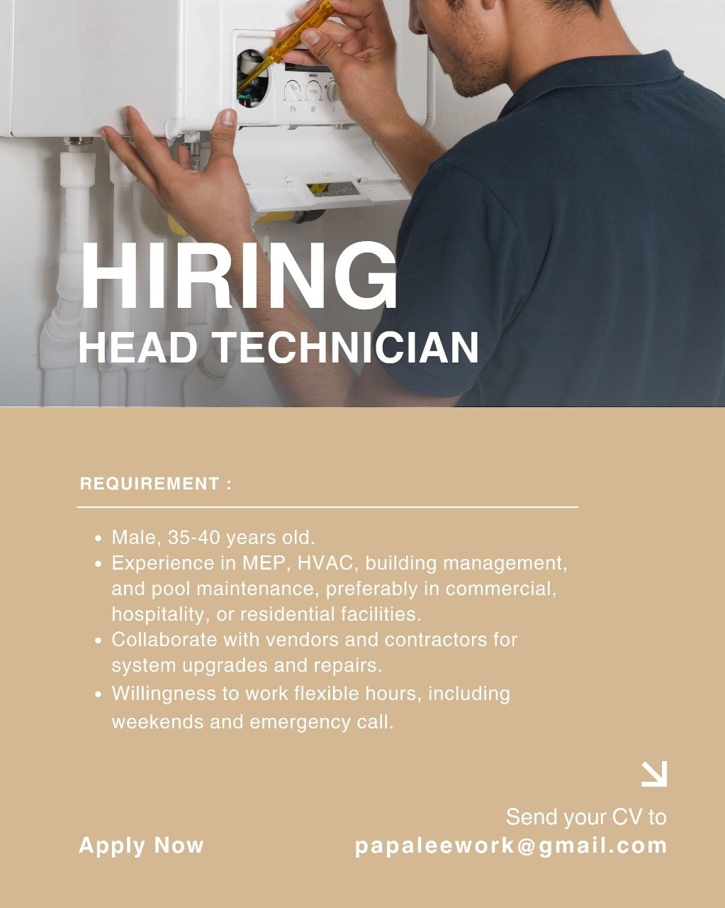 Lowongan Head Technician Papalee