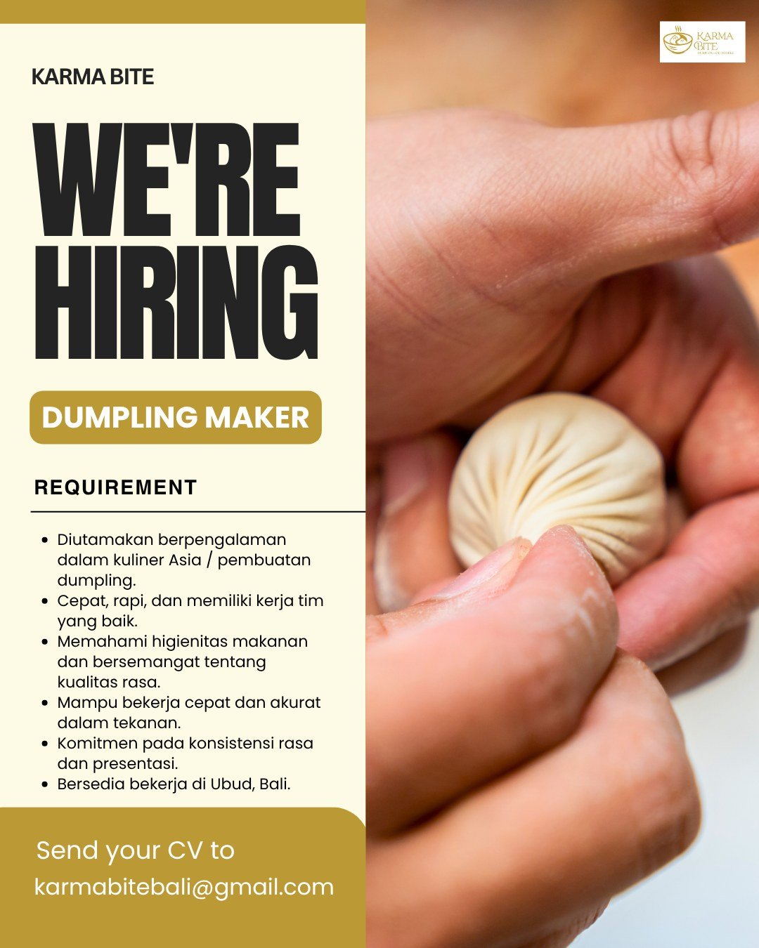 owongan Server, Dumpling Maker, & Kitchen Staff Karma Bite Ubud