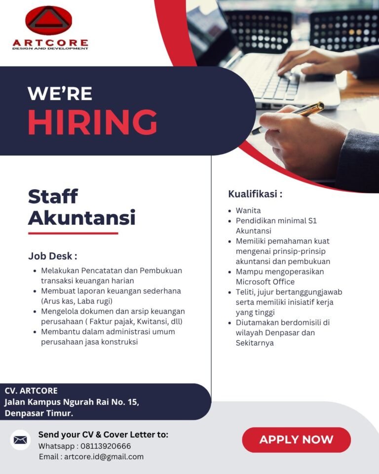 Lowongan Staff Akuntansi CV ARTCORE Denpasar